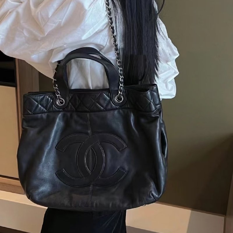️CHANEL 黑銀中古手提肩背斜背托特包 32*27*8.5 98新配件塵袋保卡-0