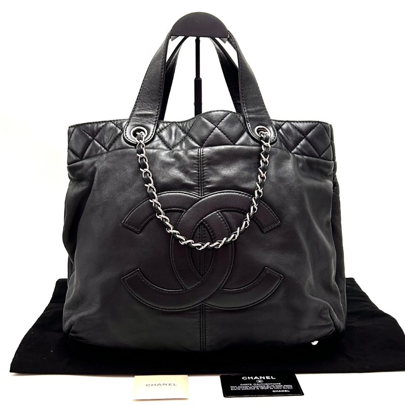 ️CHANEL 黑銀中古手提肩背斜背托特包 32*27*8.5 98新配件塵袋保卡-1