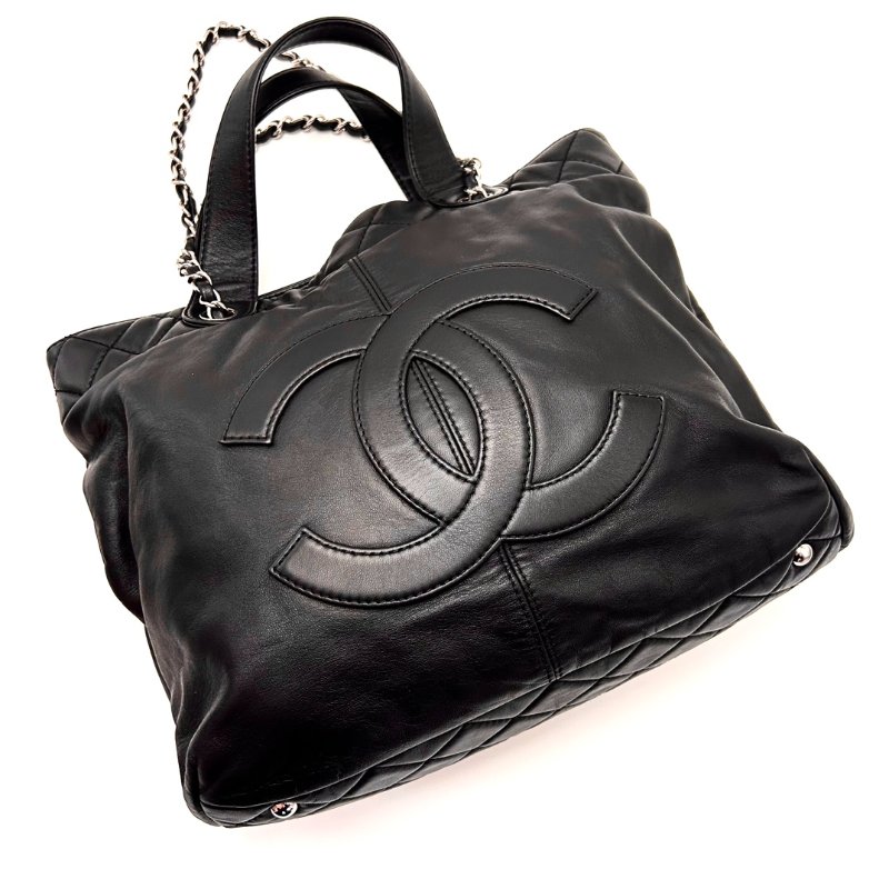 ️CHANEL 黑銀中古手提肩背斜背托特包 32*27*8.5 98新配件塵袋保卡-2