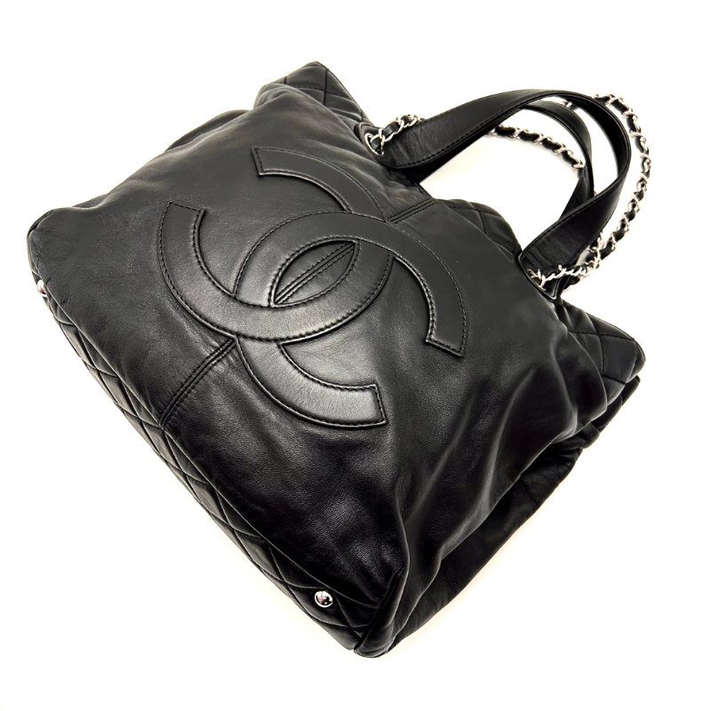 ️CHANEL 黑銀中古手提肩背斜背托特包 32*27*8.5 98新配件塵袋保卡-3