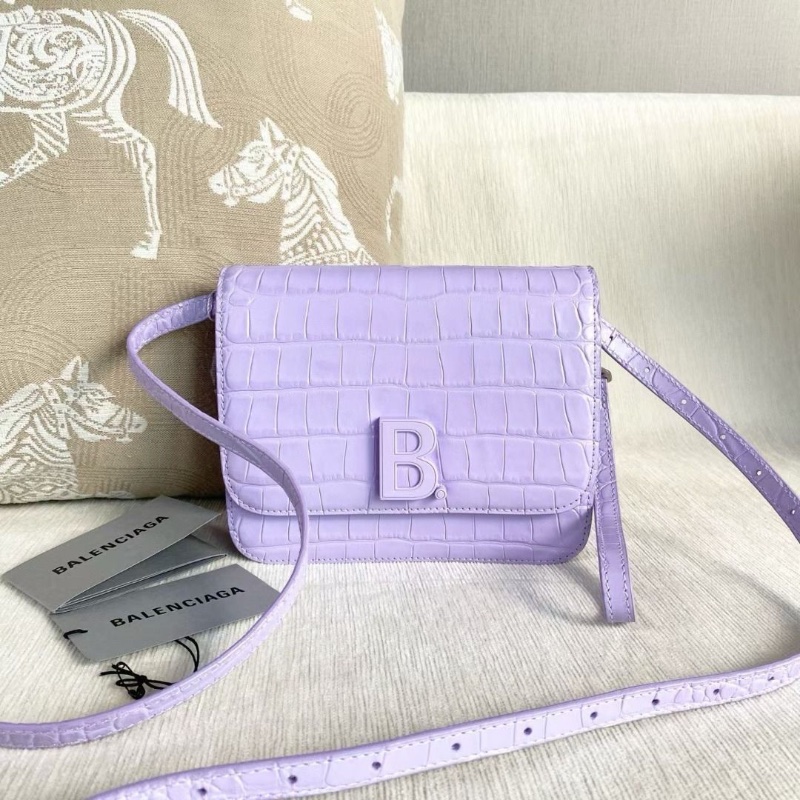 Balenciaga 香芋紫 鱷魚壓紋豆腐包 18*14*6 9新 配件肩帶 塵袋-1