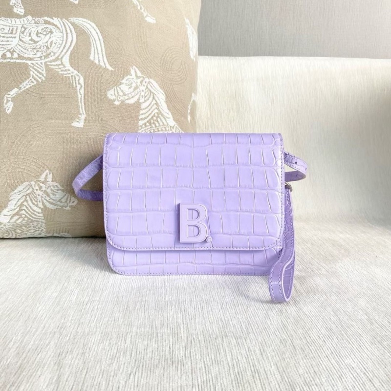 Balenciaga 香芋紫 鱷魚壓紋豆腐包 18*14*6 9新 配件肩帶 塵袋-3