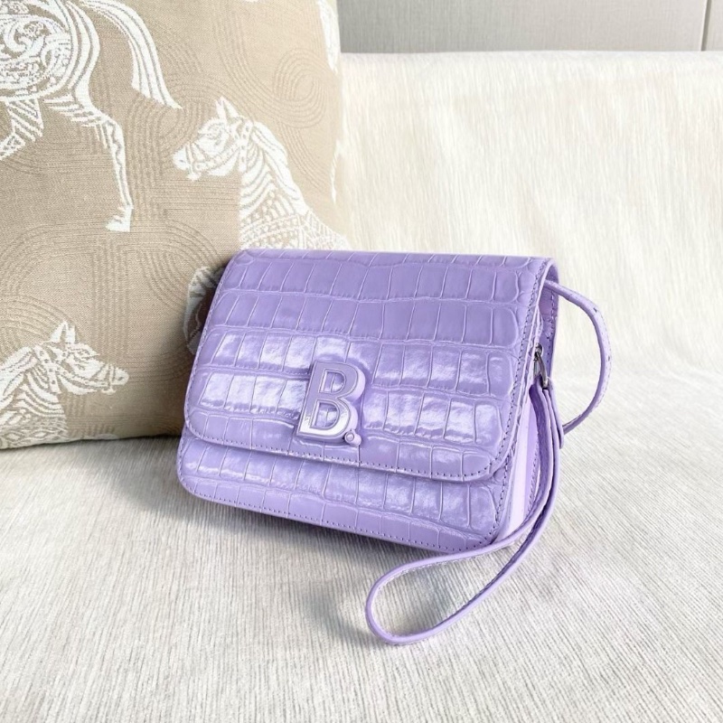 Balenciaga 香芋紫 鱷魚壓紋豆腐包 18*14*6 9新 配件肩帶 塵袋-4