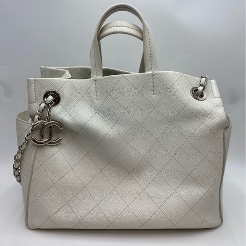98新  19開 Chanel/香奈兒 白色荔枝紋牛皮托特包