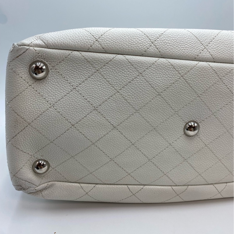 98新 19開 Chanel/香奈兒 白色荔枝紋牛皮托特包-4