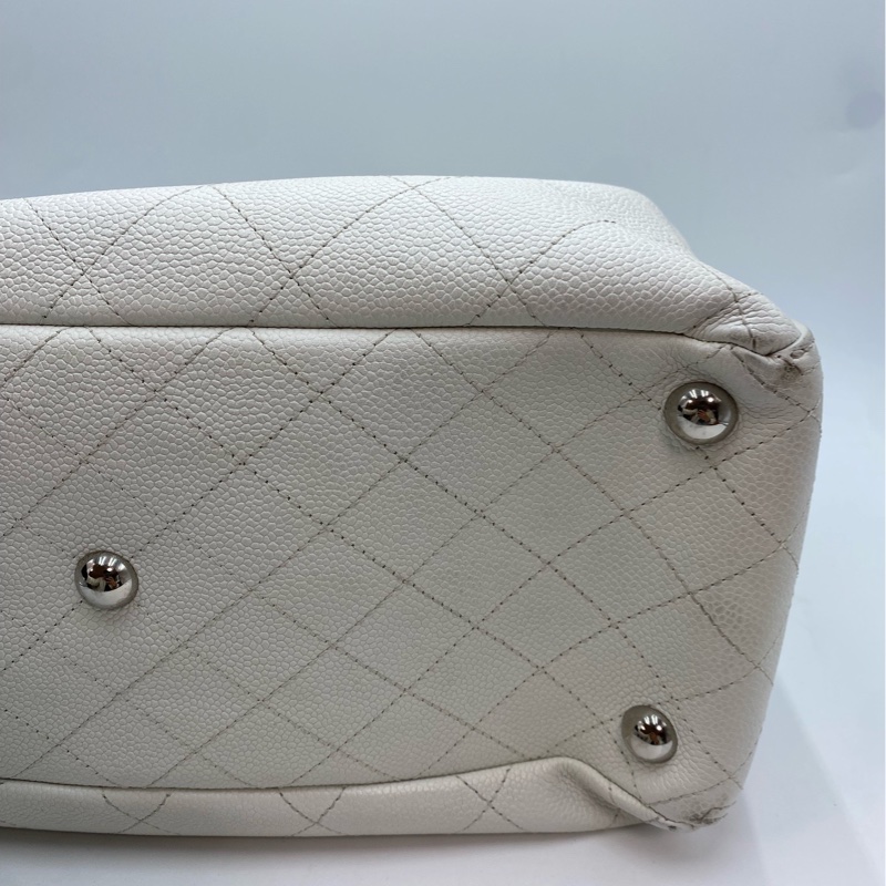 98新 19開 Chanel/香奈兒 白色荔枝紋牛皮托特包-5