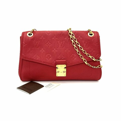 LV SaintGermain紅色老花壓紋牛皮肩背斜背包27*16*8 98新配件塵袋