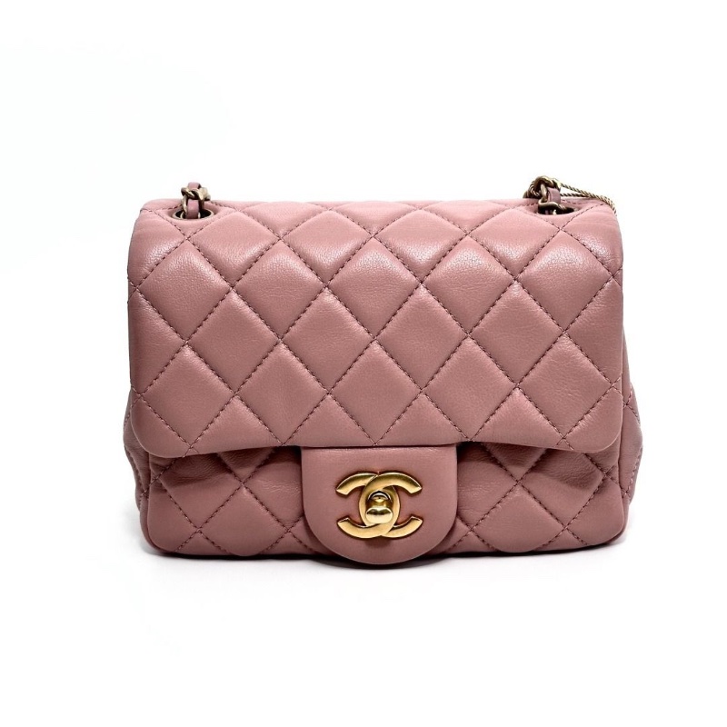 CHANEL 乾枯玫瑰粉金金球方胖子肩背斜背包17*12*7 9新 配件塵袋-2