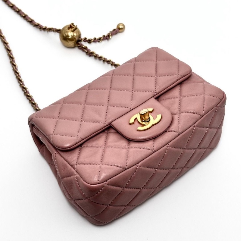 CHANEL 乾枯玫瑰粉金金球方胖子肩背斜背包17*12*7 9新 配件塵袋-5