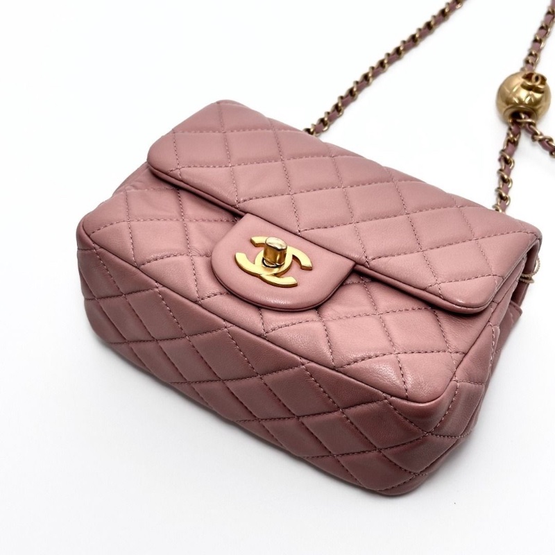 CHANEL 乾枯玫瑰粉金金球方胖子肩背斜背包17*12*7 9新 配件塵袋-6