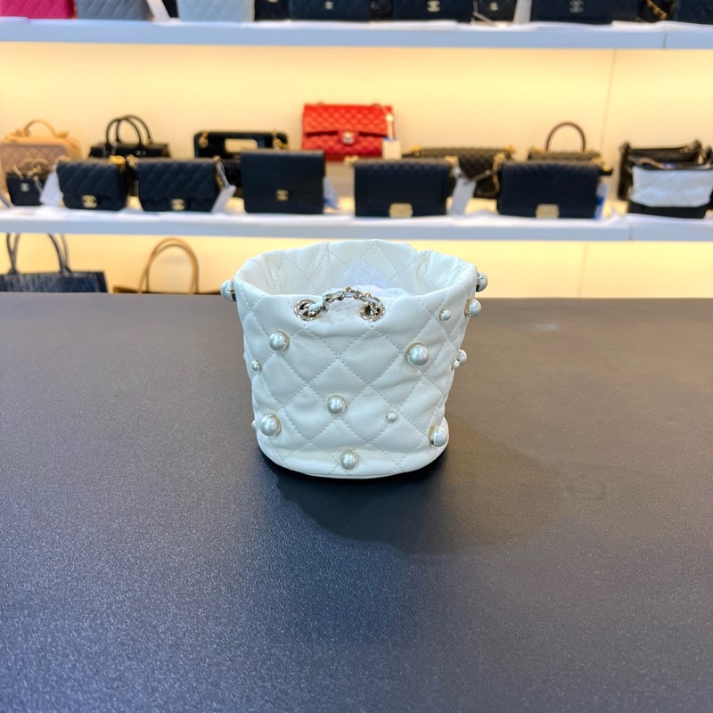 98新Chanel香奈兒21ss mini 珍珠抽繩水桶鏈條包單肩斜挎包-1