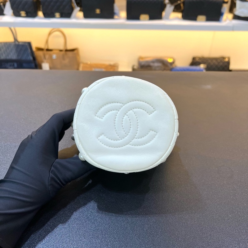 98新Chanel香奈兒21ss mini 珍珠抽繩水桶鏈條包單肩斜挎包-4