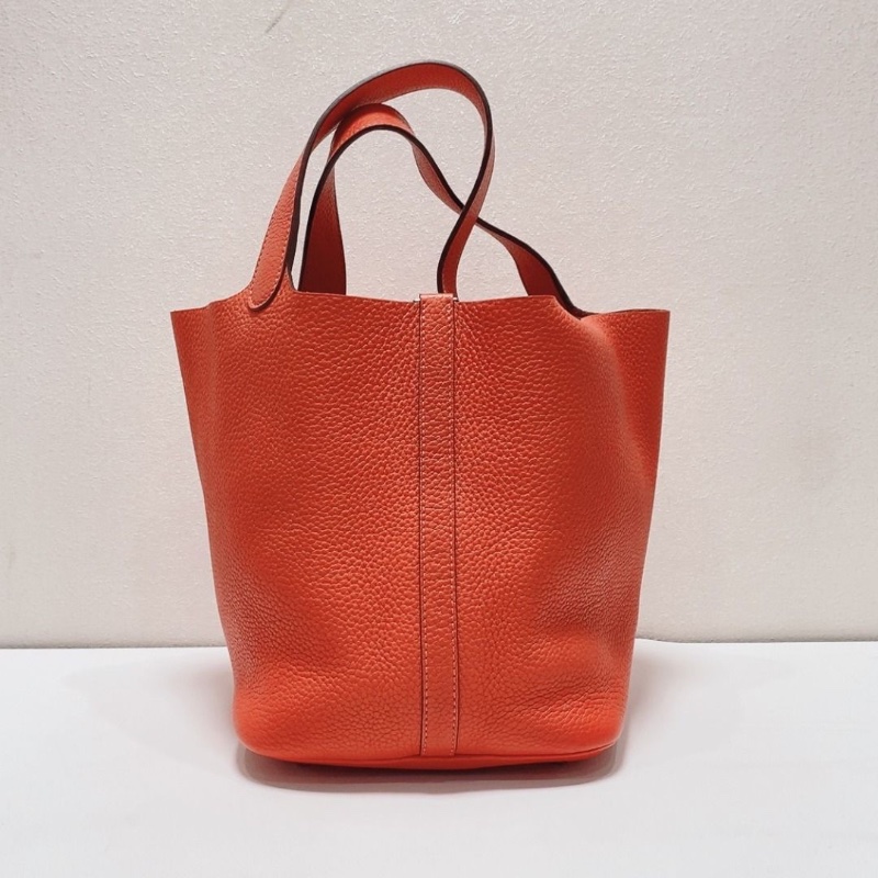 Hermes 紅色銀扣菜籃子picotin22 水桶包 Tc皮 18×22×22 9新 配件塵袋 鎖 鑰匙-2