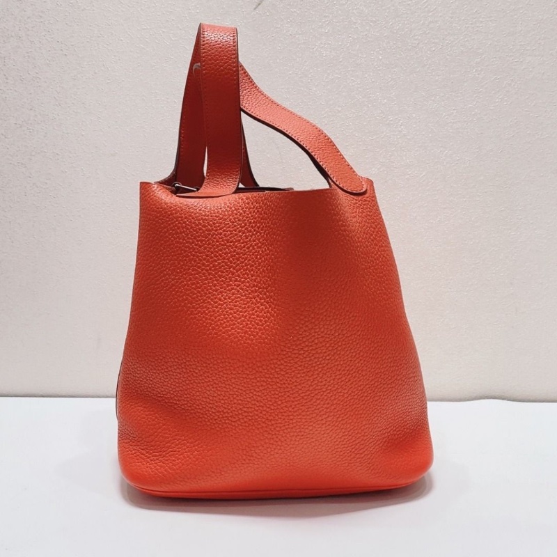 Hermes 紅色銀扣菜籃子picotin22 水桶包 Tc皮 18×22×22 9新 配件塵袋 鎖 鑰匙-3