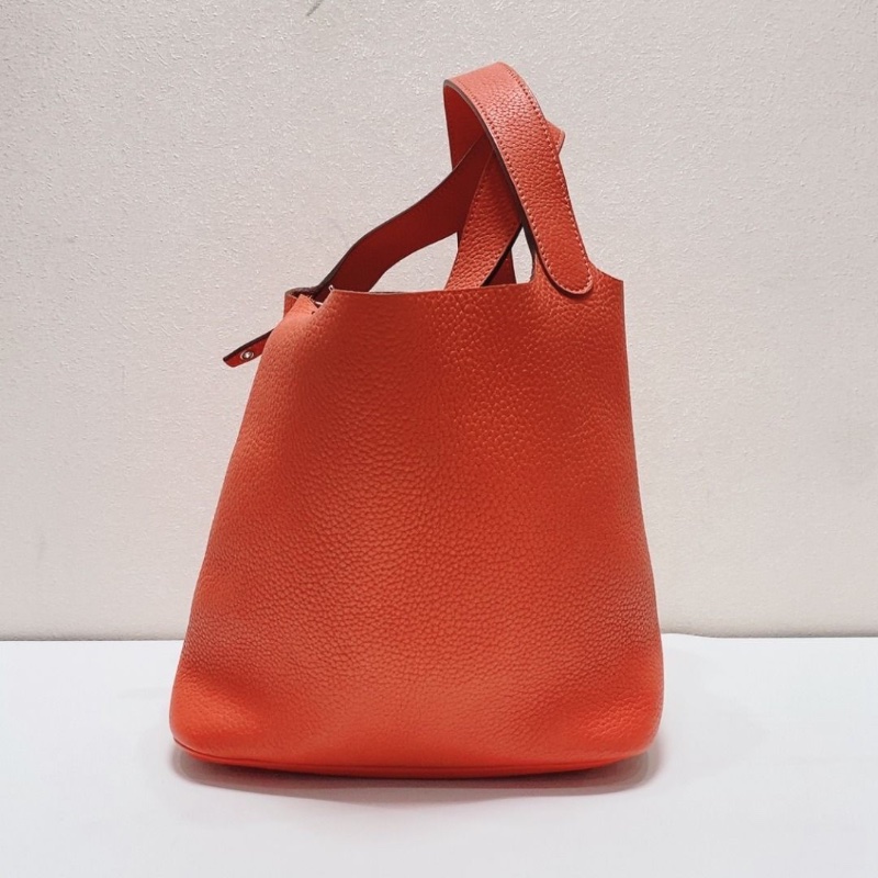 Hermes 紅色銀扣菜籃子picotin22 水桶包 Tc皮 18×22×22 9新 配件塵袋 鎖 鑰匙-4