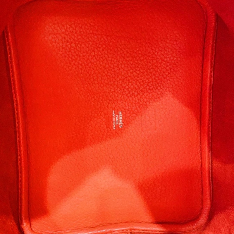 Hermes 紅色銀扣菜籃子picotin22 水桶包 Tc皮 18×22×22 9新 配件塵袋 鎖 鑰匙-8