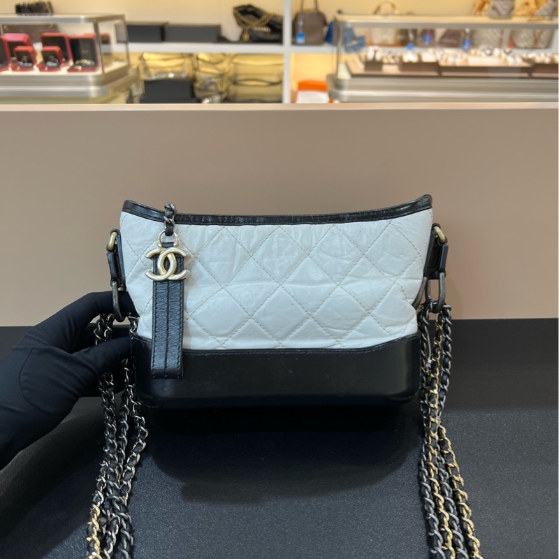 Chanel香奈兒流浪包小號黑金配色鏈條包單肩斜挎包-0