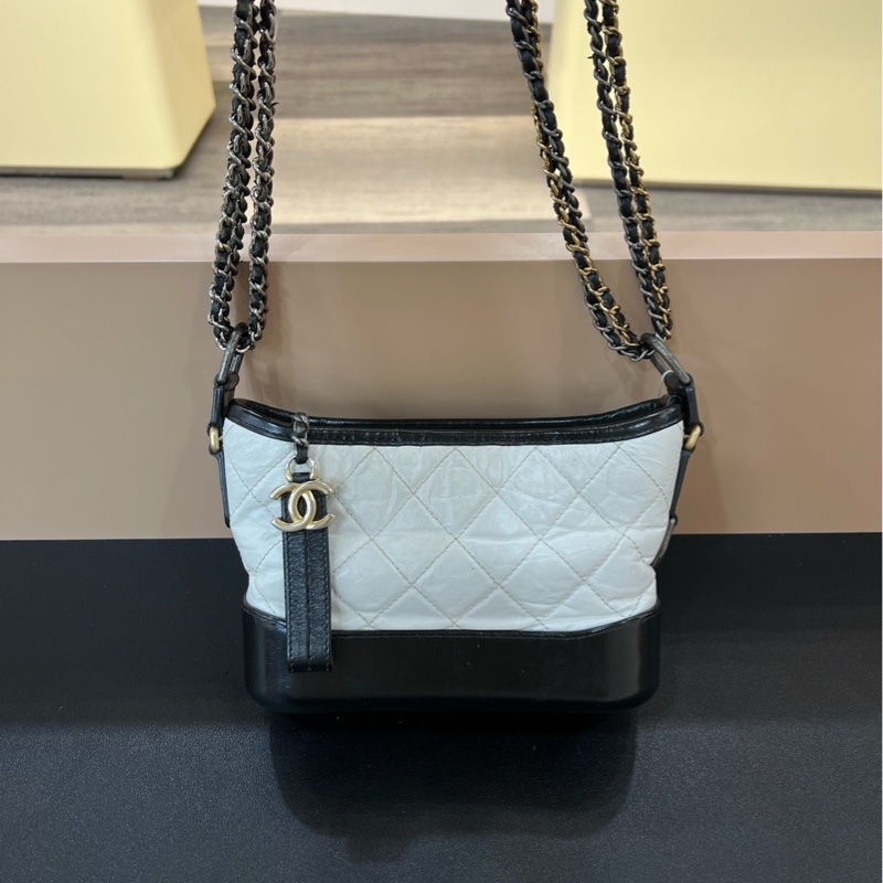 Chanel香奈兒流浪包小號黑金配色鏈條包單肩斜挎包-6