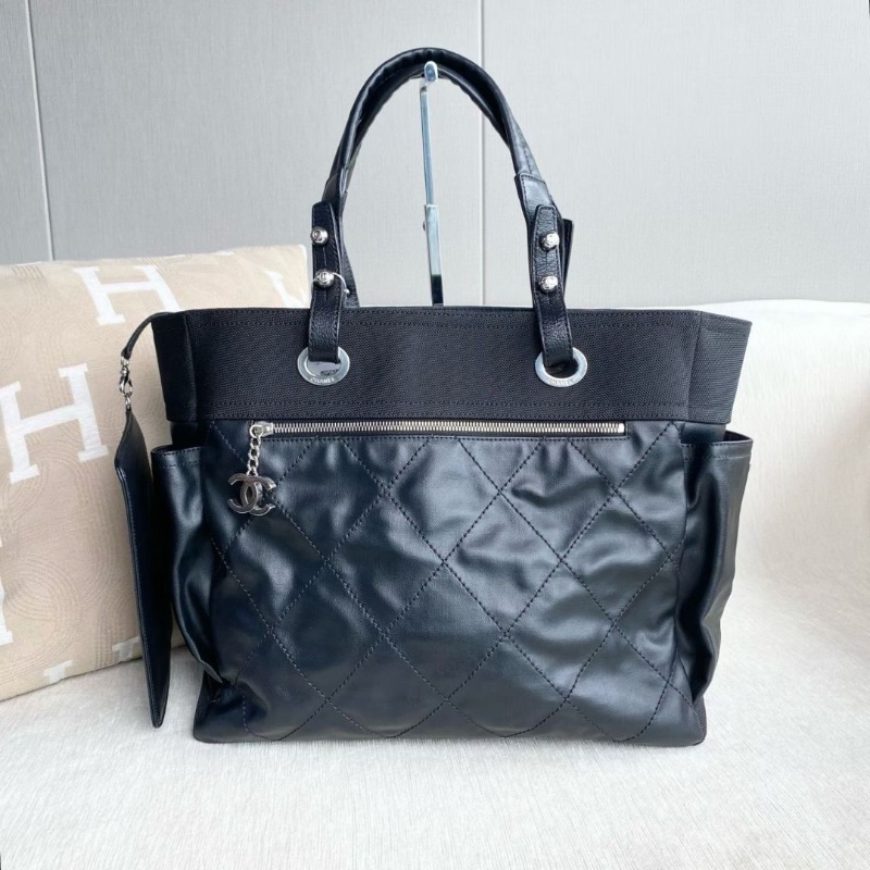 Chanel 黑銀tote 帆布拼皮 35*30*14 9新 配件塵袋-0