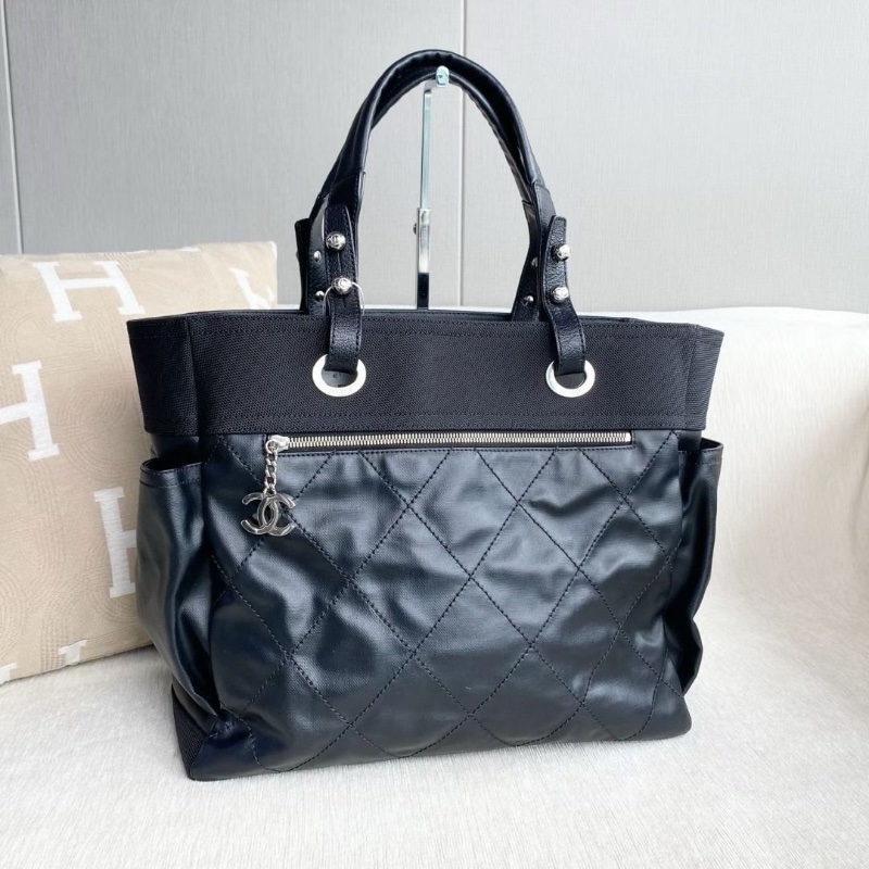 Chanel 黑銀tote 帆布拼皮 35*30*14 9新 配件塵袋-1