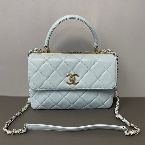99🆕✨正品💙Chanel/香奈兒 芯片款 菱格紋 經典款 Trendy CC藍色羊皮 金扣 鏈條包手提包斜背包 日常通勤、出門都很實用