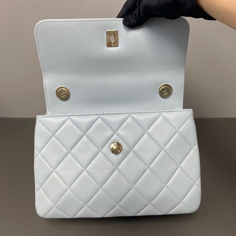 99🆕✨正品💙Chanel/香奈兒 芯片款 菱格紋 經典款 Trendy CC藍色羊皮 金扣 鏈條包手提包斜背包 日常通勤、出門都很實用-4