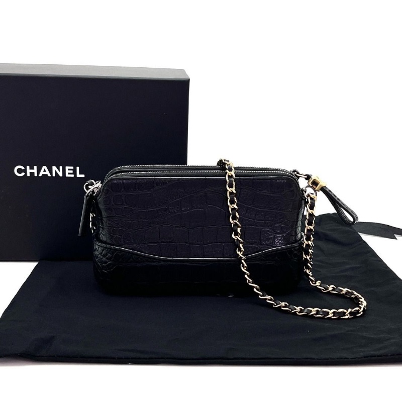 CHANEL 黑金鱷魚壓紋mini流浪肩背斜背包18*11*5.5 9新 配件盒子 塵袋-1