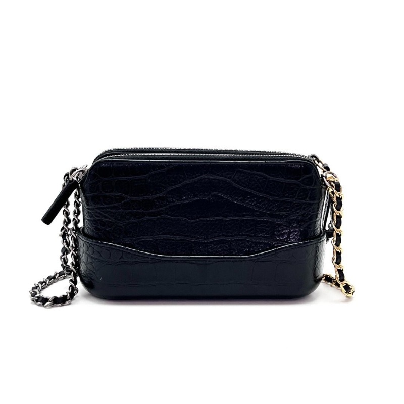 CHANEL 黑金鱷魚壓紋mini流浪肩背斜背包18*11*5.5 9新 配件盒子 塵袋-2