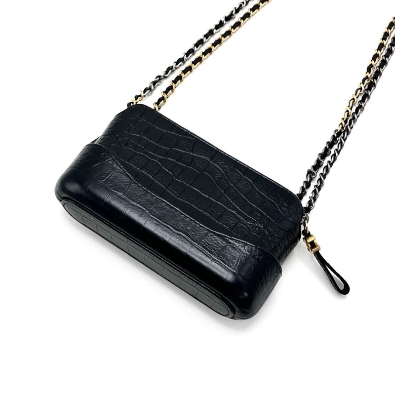 CHANEL 黑金鱷魚壓紋mini流浪肩背斜背包18*11*5.5 9新 配件盒子 塵袋-5
