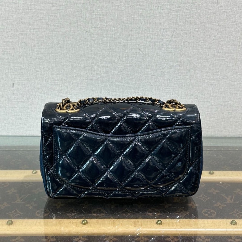 CHANEL 拼皮金扣cf大mini鏈條肩背斜背包21*13*5 9新 配件塵袋-2