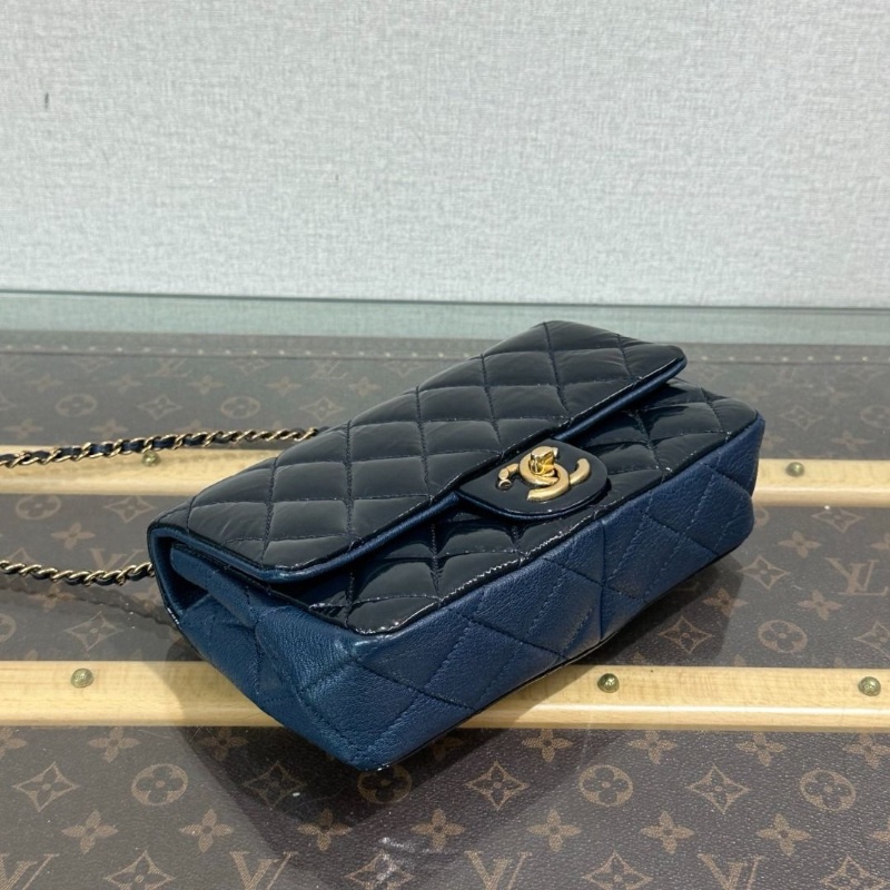 CHANEL 拼皮金扣cf大mini鏈條肩背斜背包21*13*5 9新 配件塵袋-3