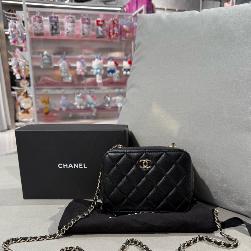 chanel香奈兒黑金羊皮trendy系列相機包斜挎包 22年芯片-0