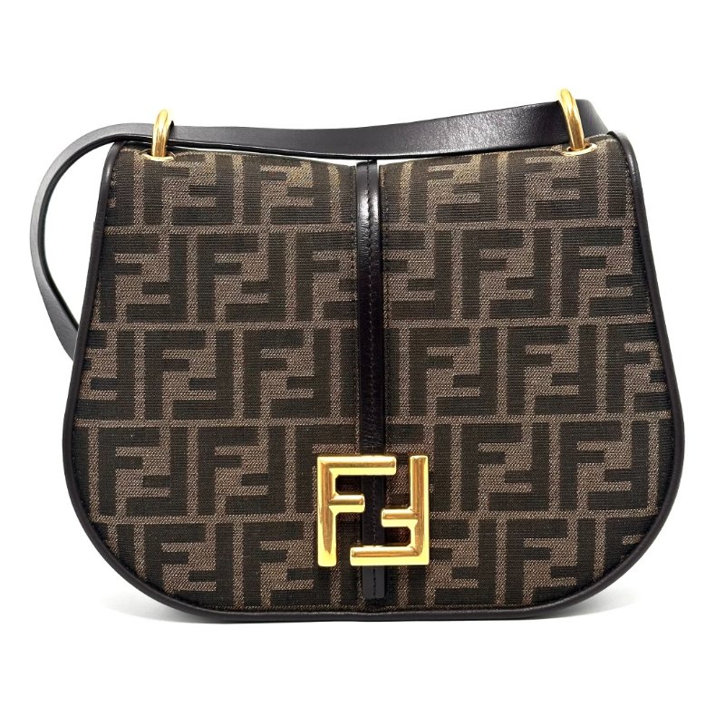 FENDI 經典老花金扣肩背斜背郵差包 25*19*8 98新配件塵袋-1