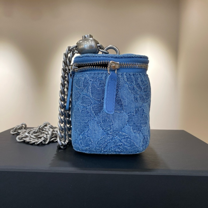 ✨99新🆕Chanel 香奈兒23P春夏 愛心球牛仔丹寧小盒子包斜背包 銀扣💙藍色 ✅正品-1