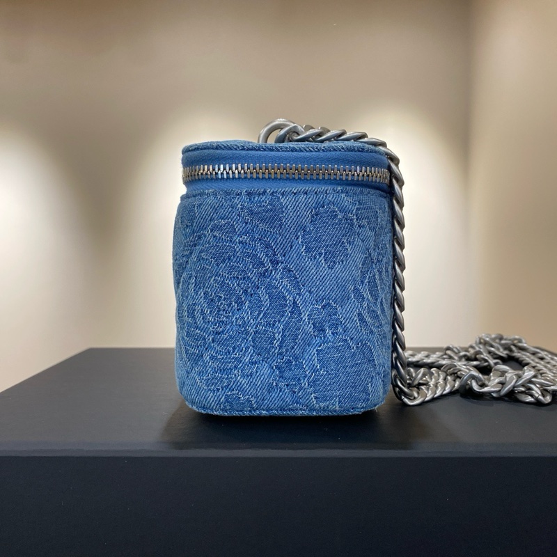 ✨99新🆕Chanel 香奈兒23P春夏 愛心球牛仔丹寧小盒子包斜背包 銀扣💙藍色 ✅正品-3