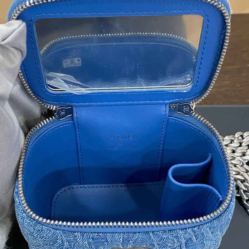 ✨99新🆕Chanel 香奈兒23P春夏 愛心球牛仔丹寧小盒子包斜背包 銀扣💙藍色 ✅正品-7