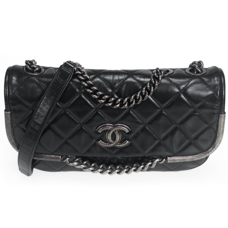 S29 Chanel 經典菱格衍縫油蠟小牛皮釕色金屬雙鏈條單肩側斜背單翻蓋包-6