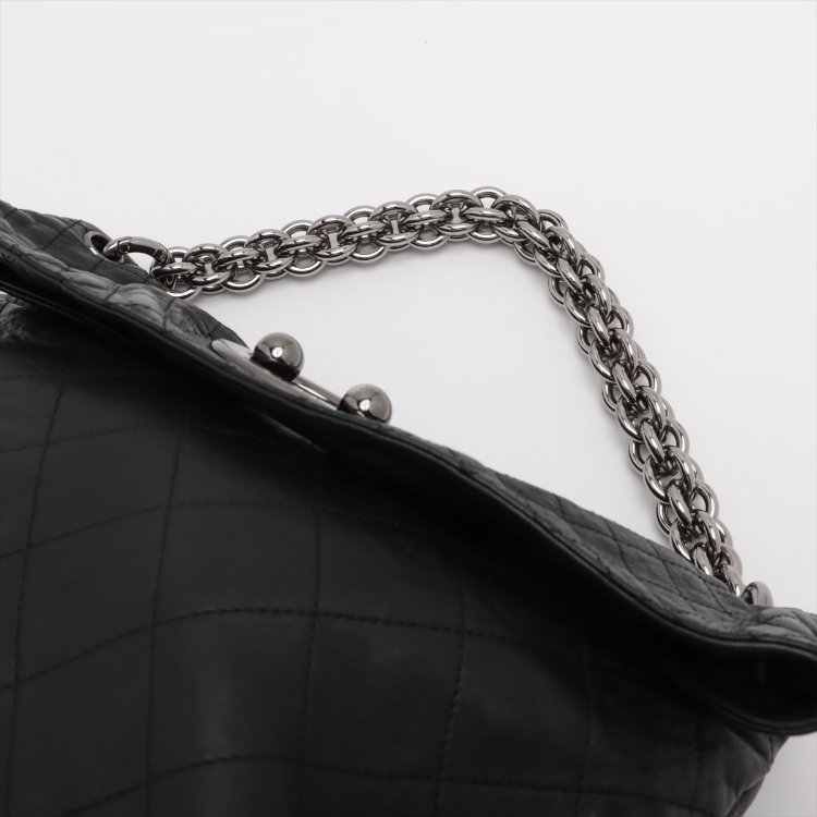 S28 Chanel 小羊皮銀標麻花鏈條豬鼻子金屬扣Hobo單肩包-9