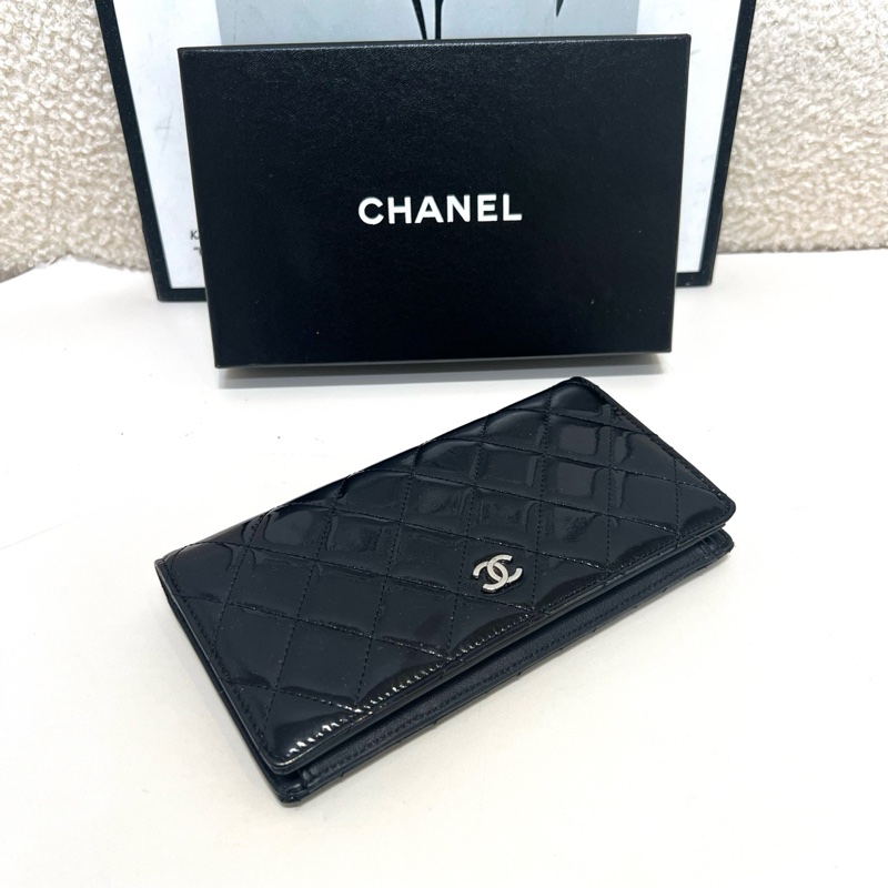 香奈兒/ Chanel 黑色 漆皮長款對折錢包 既是實用錢包 也可作鏈條包或手拿包-3