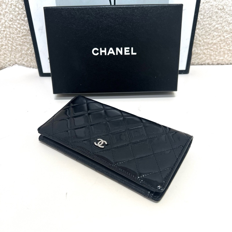 香奈兒/ Chanel 黑色 漆皮長款對折錢包 既是實用錢包 也可作鏈條包或手拿包-4