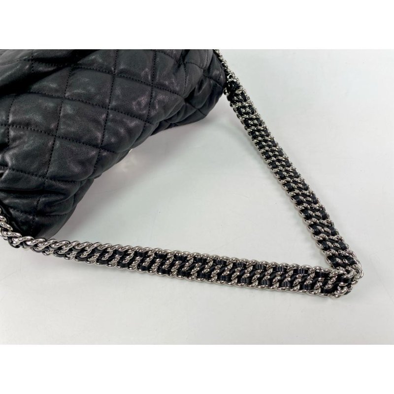 ST12 Chanel 黑銀滾邊瀑布鍊條雲朵HOBO肩包-20