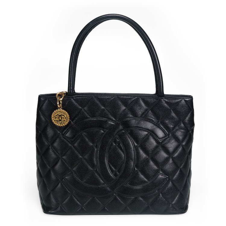ST04 Chanel 復刻黑荔枝皮1804金幣希爾頓手提包-7