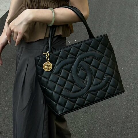 ST04 Chanel 復刻黑荔枝皮1804金幣希爾頓手提包
