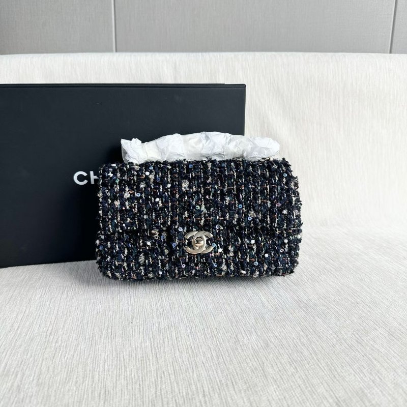 Chanel 粗花呢亮片cf大mini 鏈條包芯片款 金扣 20*12*7 99新配件盒子 塵袋-6