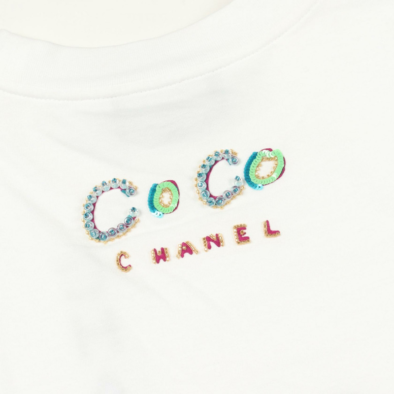 香奈兒 Pharrell Williams Logo T卹 #XS P61052K46833 純棉 白色 二手 CC-5
