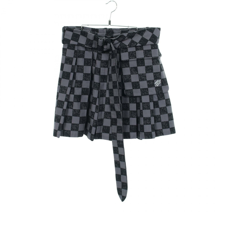 路易威登 Damier 褶襉迷你裙 #M 棉質 灰色 黑色 二手 女款 LV-0