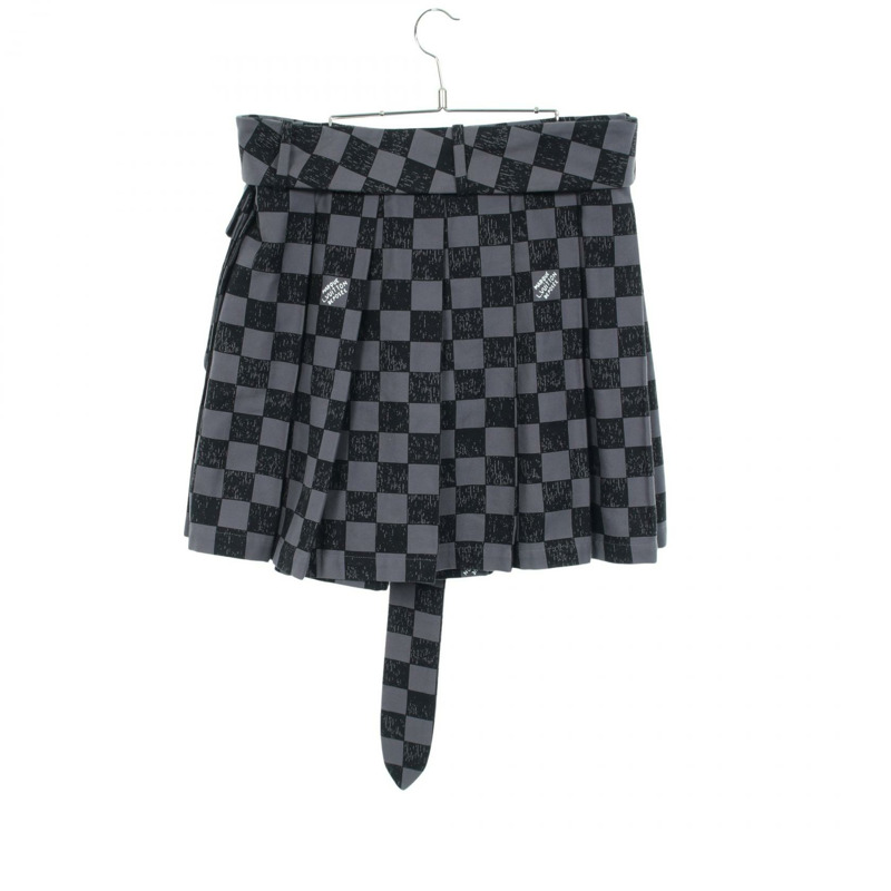 路易威登 Damier 褶襉迷你裙 #M 棉質 灰色 黑色 二手 女款 LV-1