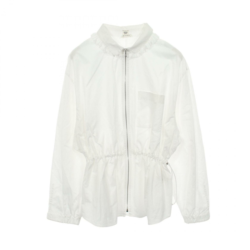 愛馬仕 (HERMES) 拉鍊荷葉邊襯衫/女式襯衫 #42 4H0638DV 純棉 白色 二手 女款-0