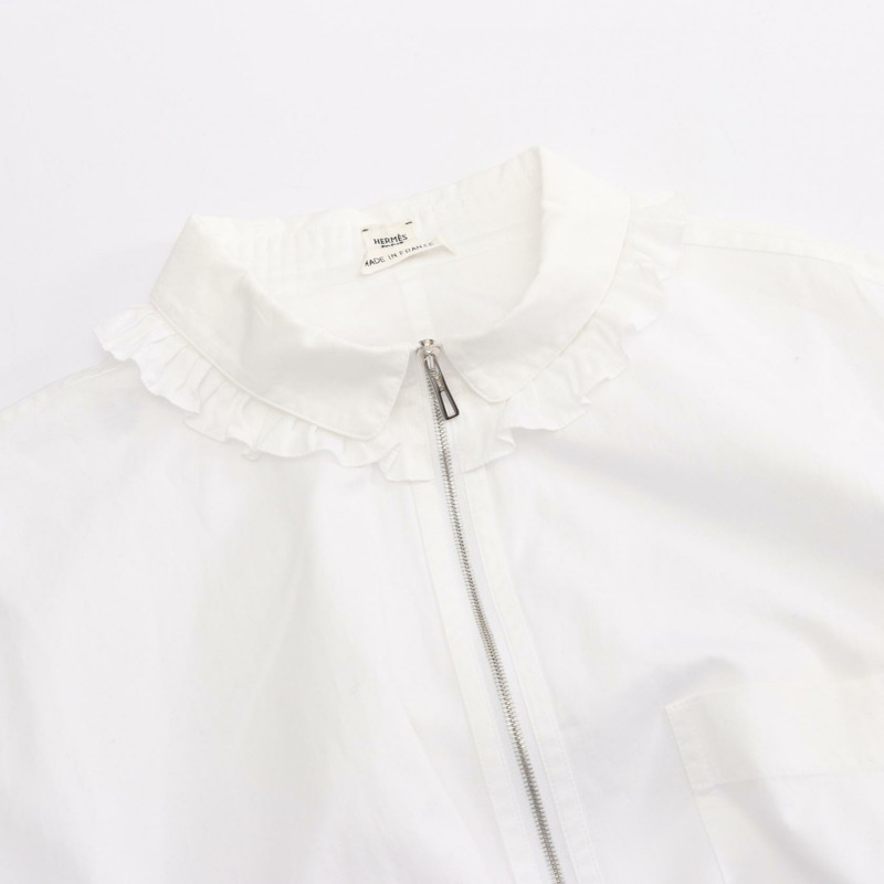 愛馬仕 (HERMES) 拉鍊荷葉邊襯衫/女式襯衫 #42 4H0638DV 純棉 白色 二手 女款-6