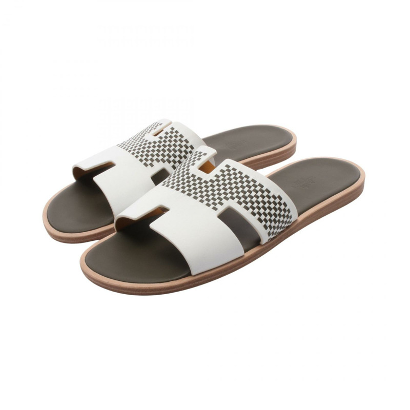 愛馬仕 Izmir 平底涼鞋 #42 1/1 皮革 白色 卡其色 白色 二手 男款-0